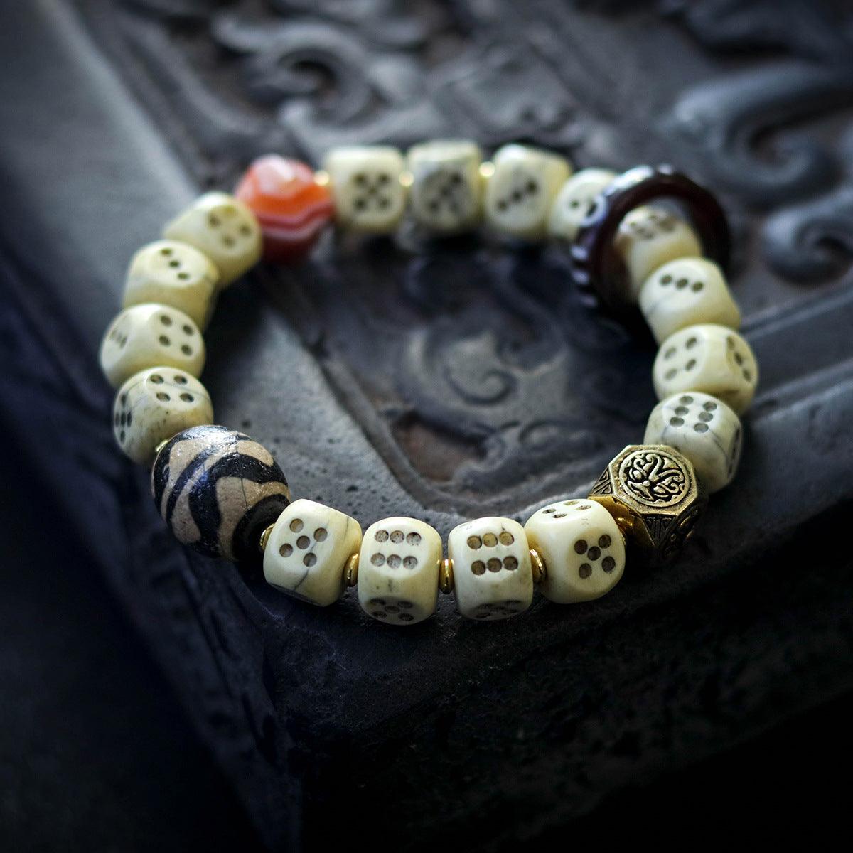 Tibetan-style Buddhist Cow Bone Dice Bead Wealth Bracelet