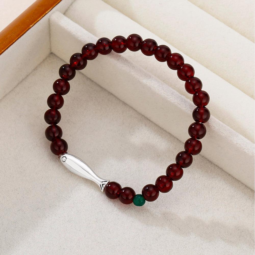 Garnet Fish Bracelet (January Birthstone)