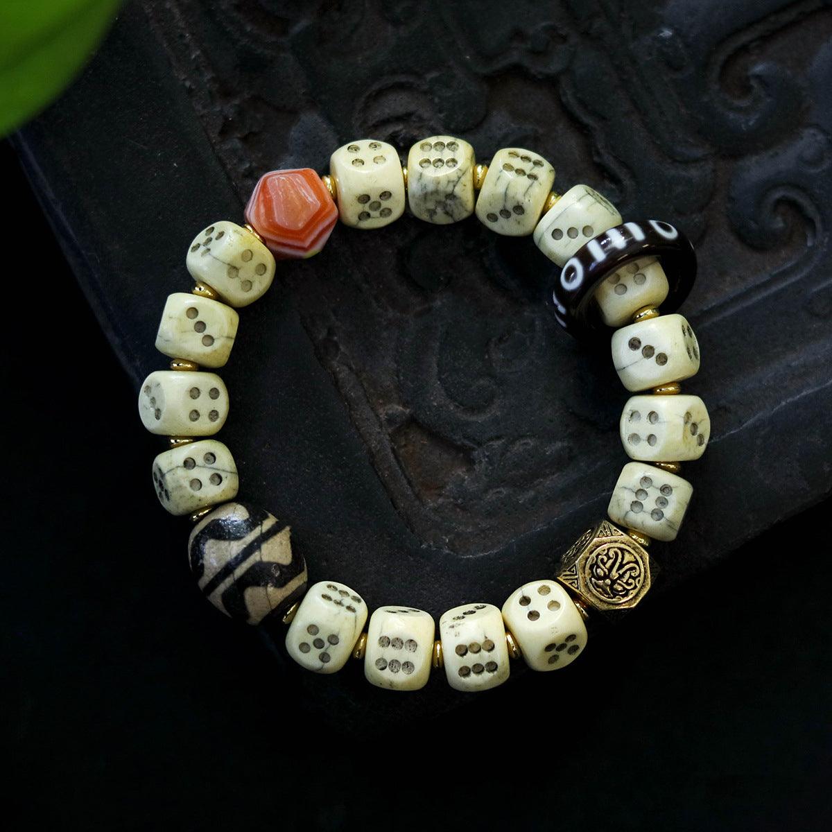 Tibetan-style Buddhist Cow Bone Dice Bead Wealth Bracelet