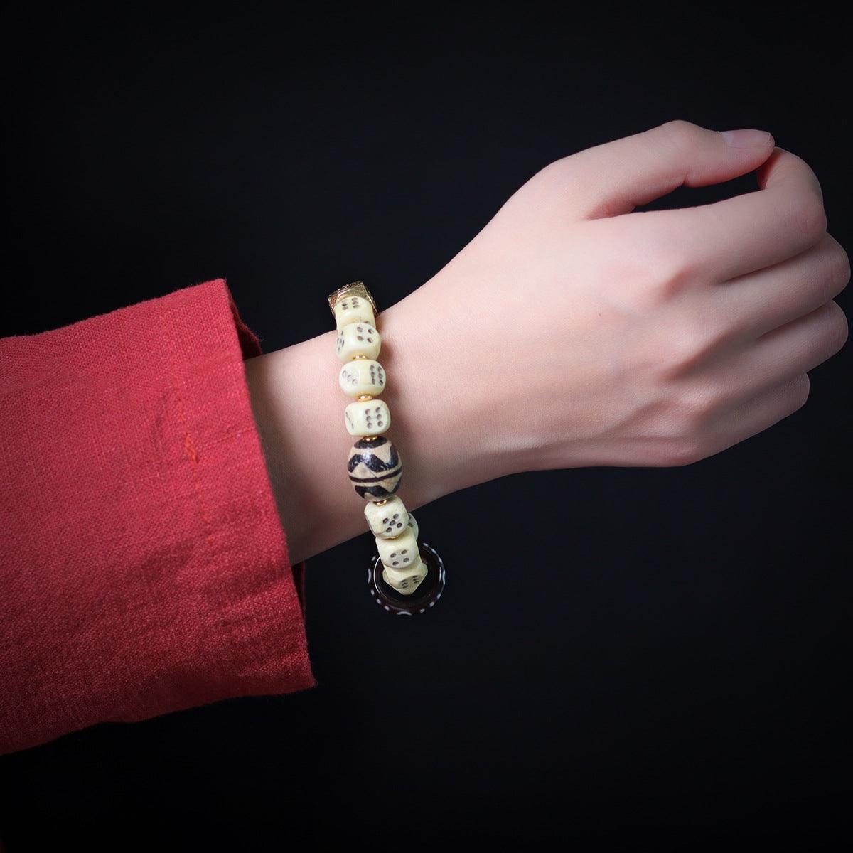 Tibetan-style Buddhist Cow Bone Dice Bead Wealth Bracelet