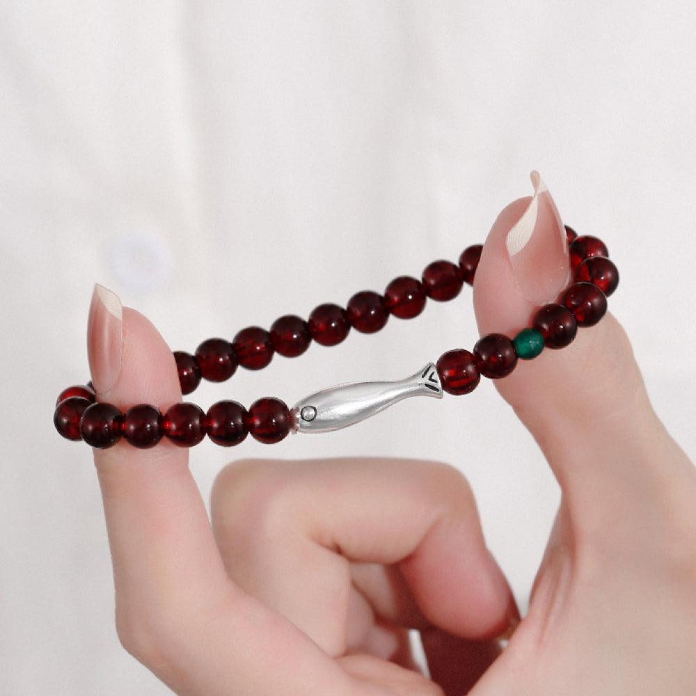 Garnet Fish Bracelet (January Birthstone)