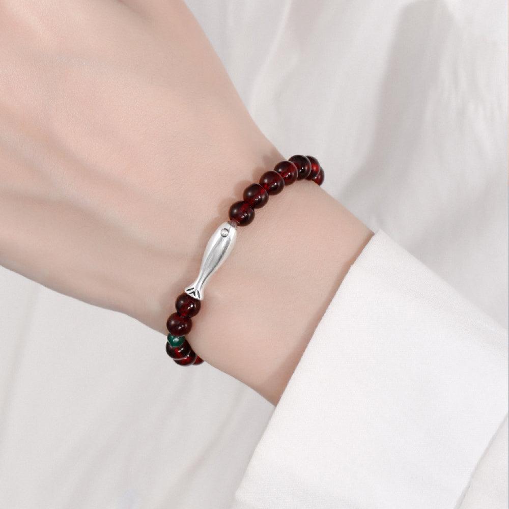 Garnet Fish Bracelet (January Birthstone)