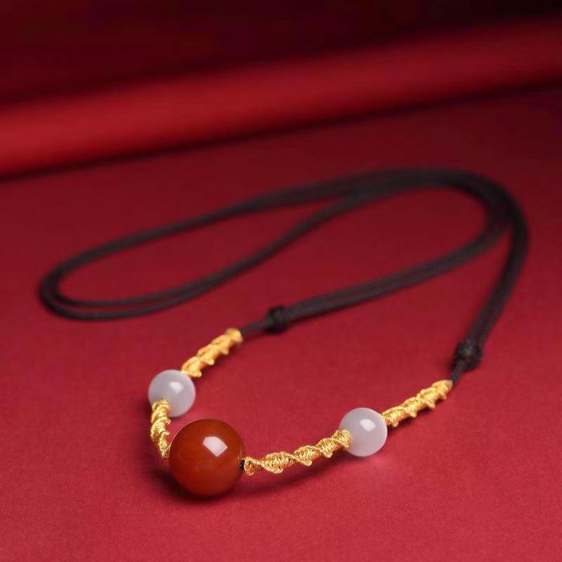 Natural Red Agate Bracelet and Necklace Set