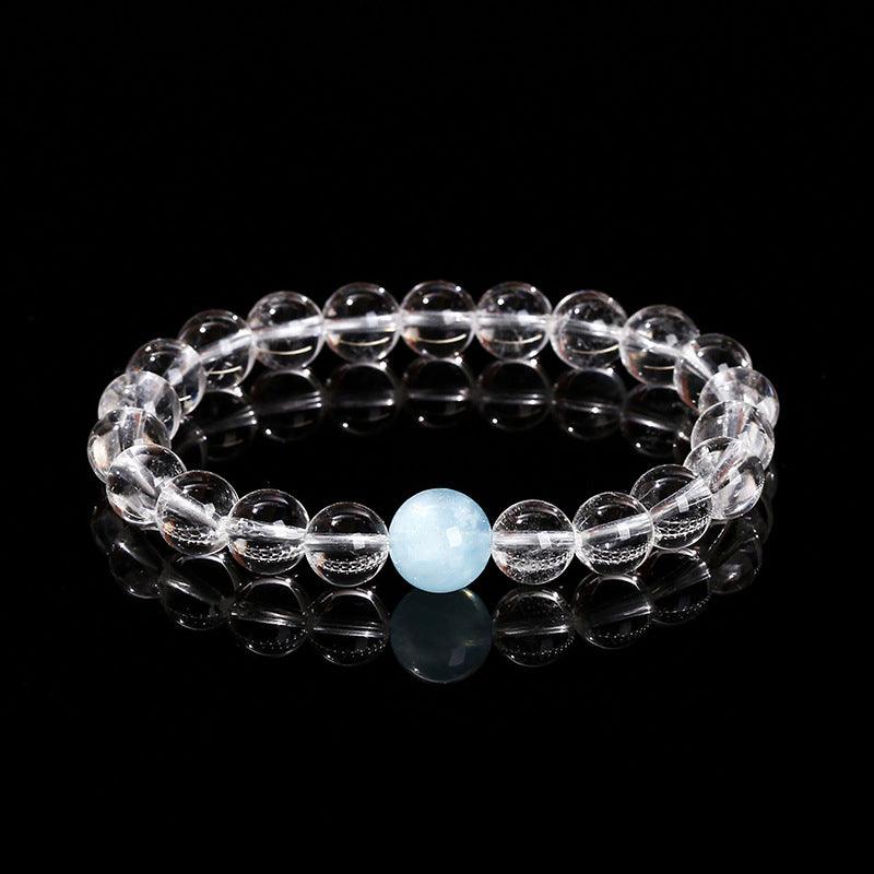 Bracelet en cristal blanc naturel et pierre de naissance aigue-marine