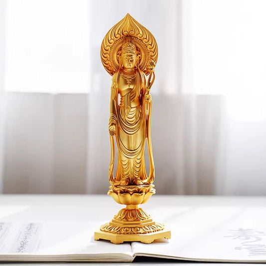 Sacred Avalokiteshvara Bodhisattva, Gold-Plated Buddha Statue, Zodiac Rat Year Guardian, for Worship and Decoration, Handmade in Japan