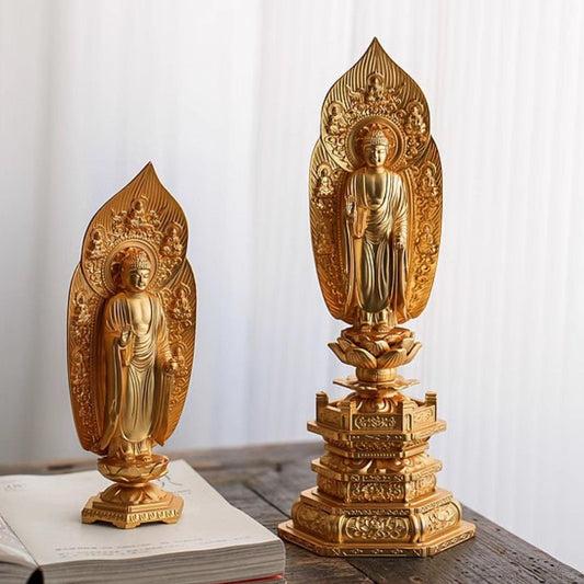 Medicine Buddha (Yakushi Nyorai) Gold-Plated Buddha Statue, Handmade in Japan for Worship and Decoration