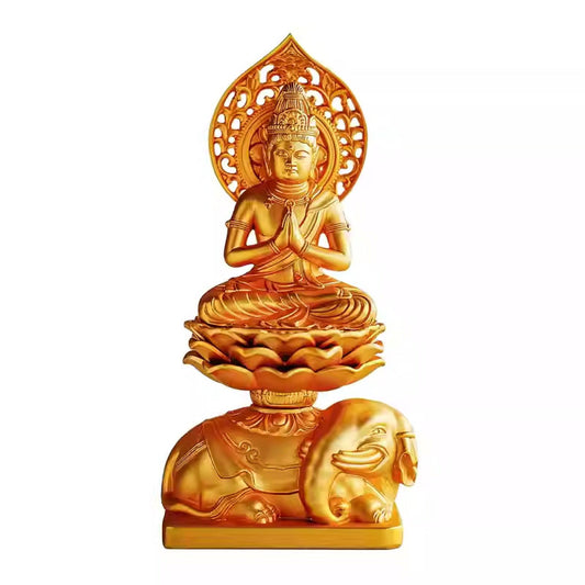 Samantabhadra Bodhisattva, Guardian Buddha for the Year of the Dragon and Snake, Shakyamuni Trinitarian, Huayan Three Sages, Handmade Gold-Plated Buddha Statue, Imported from Japan for Decoration and Worship