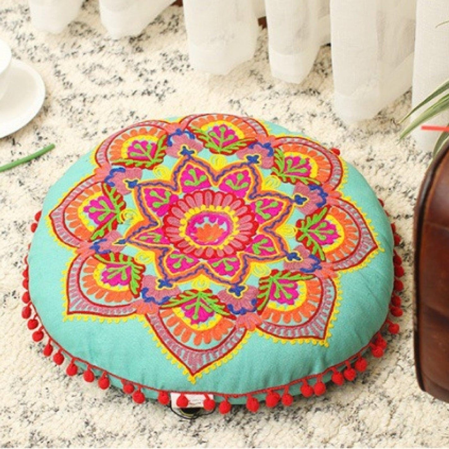 Indian Handmade Embroidered Yoga Sitting Cushion Pillow