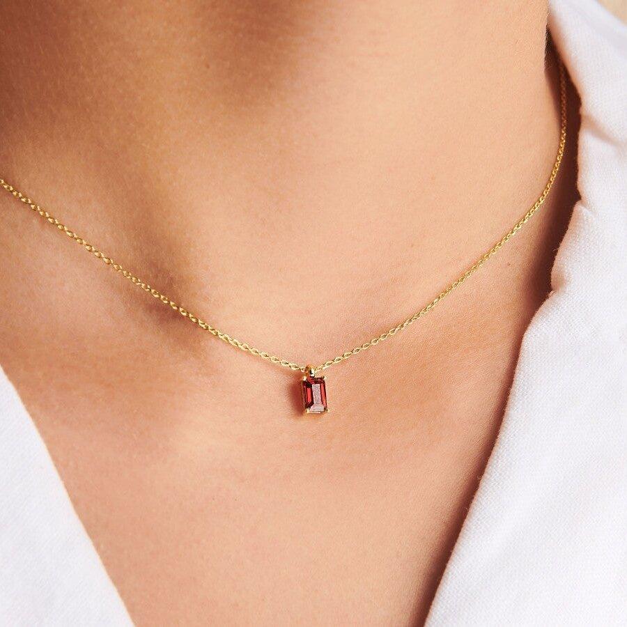 Twelve-Month Birthstone Rectangular Pendant Necklace 18k