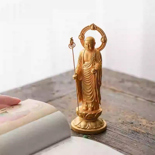 Great Vow Ksitigarbha, Gold-Plated Buddha Statue, Ksitigarbha Bodhisattva for Worship and Decoration, Handmade in Japan