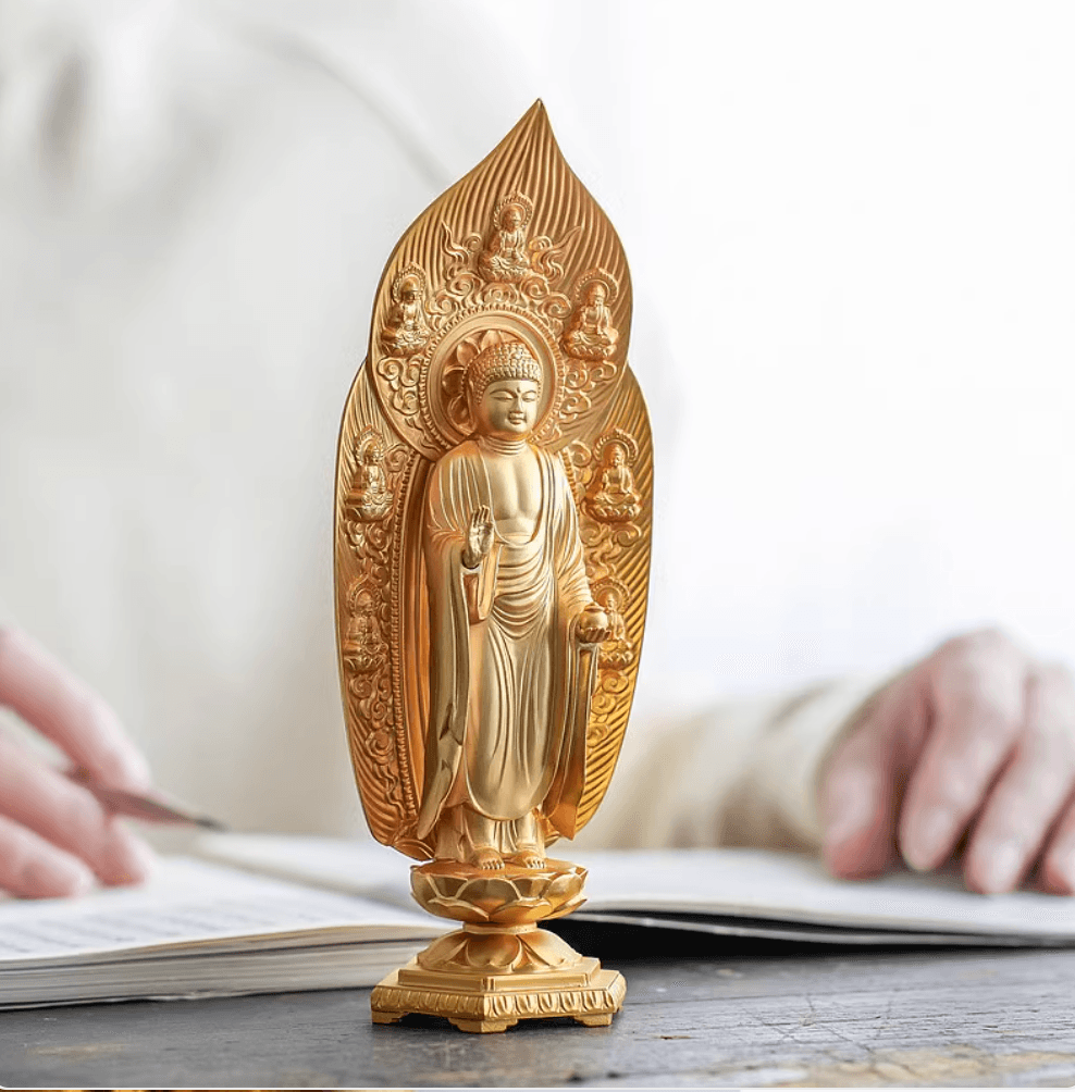 Medicine Buddha (Yakushi Nyorai) Gold-Plated Buddha Statue, Handmade in Japan for Worship and Decoration