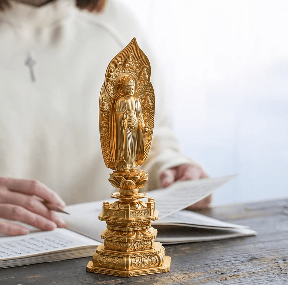 Medicine Buddha (Yakushi Nyorai) Gold-Plated Buddha Statue, Handmade in Japan for Worship and Decoration