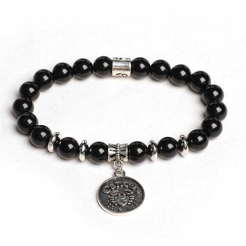 Natural Obsidian Twelve Zodiac Sign Pendant Bracelet