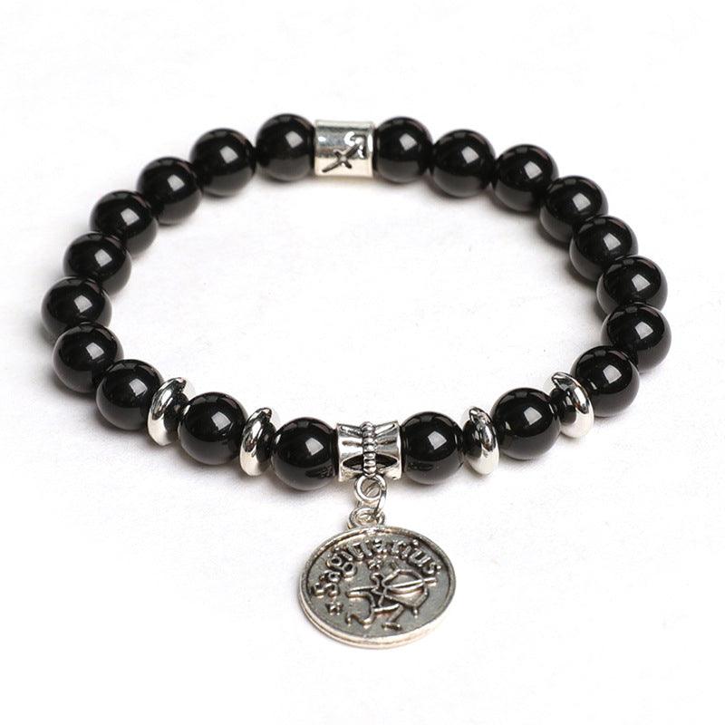 Natural Obsidian Twelve Zodiac Sign Pendant Bracelet