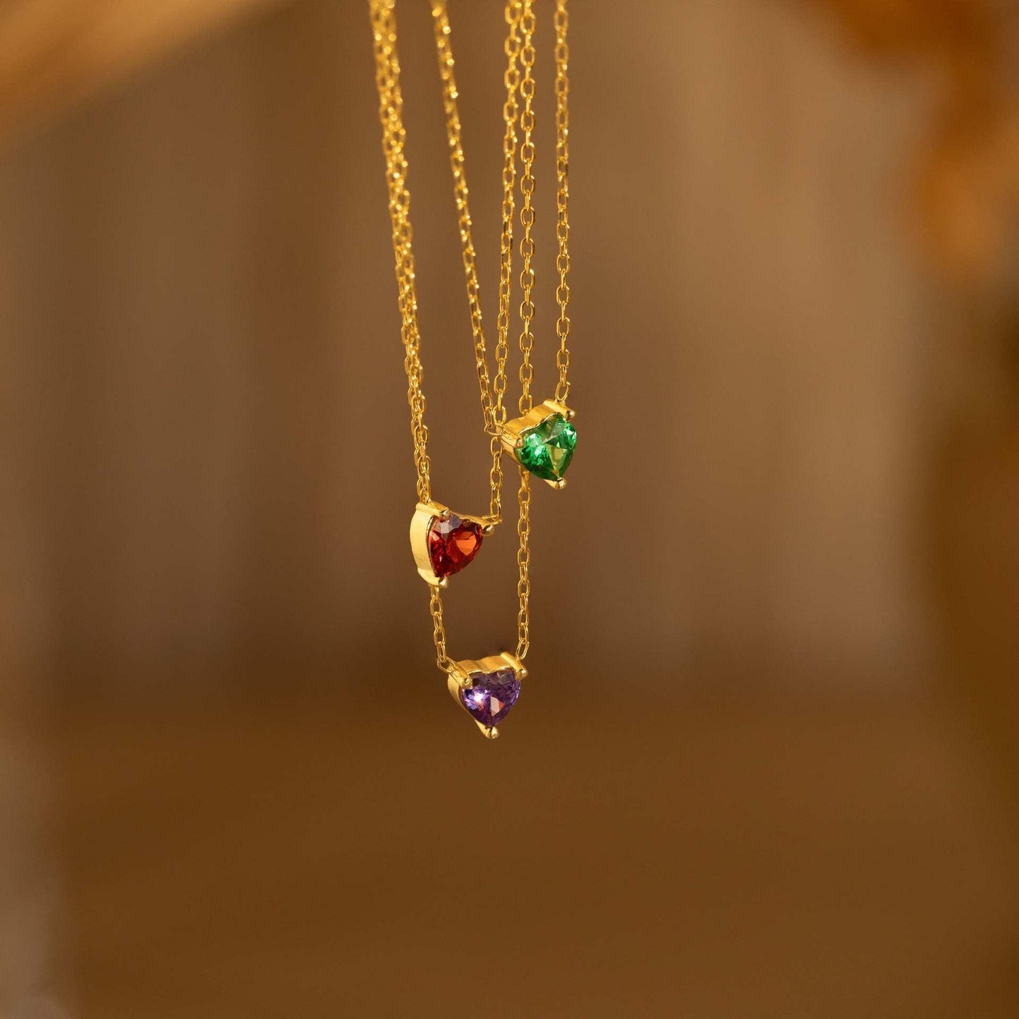 Twelve-Month Heart Birthstone Necklace