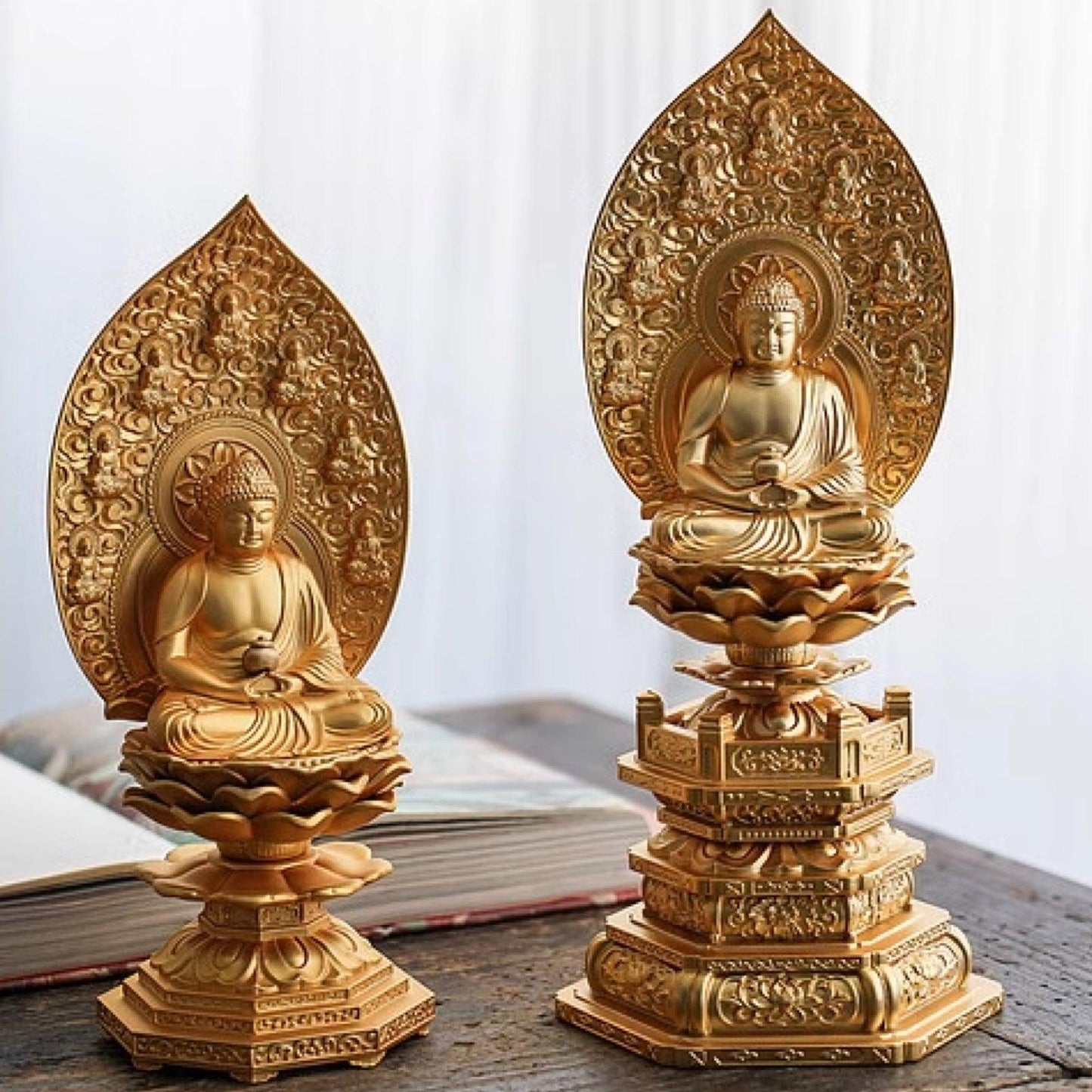 Medicine Buddha (Yakushi Nyorai) Gold-Plated Buddha Statue, Handmade in Japan for Worship and Decoration