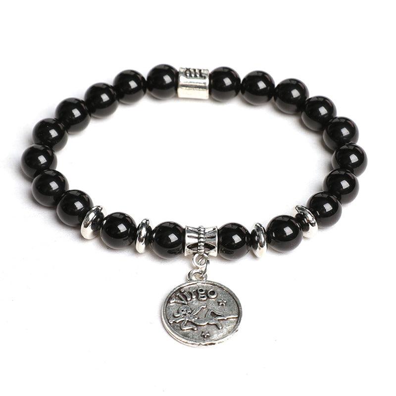 Natural Obsidian Twelve Zodiac Sign Pendant Bracelet