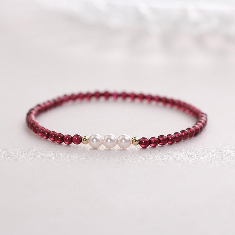 Garnet & Pearl 14k Gold Bracelet (January Birthstone)