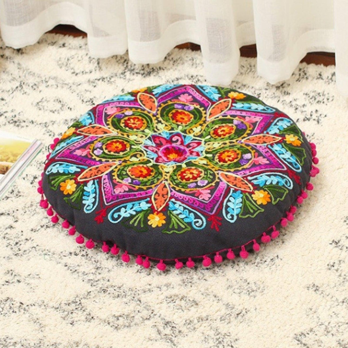 Indian Handmade Embroidered Yoga Sitting Cushion Pillow