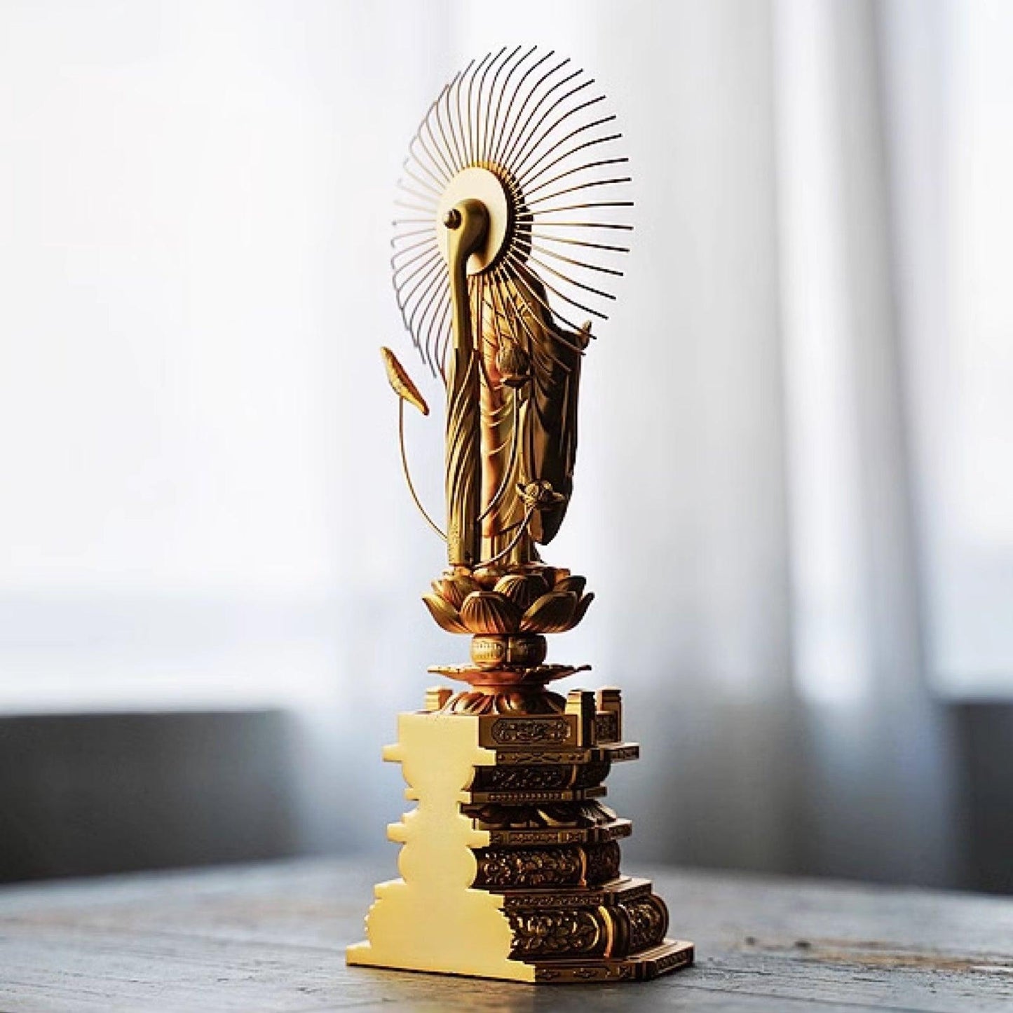 Sacred Avalokiteshvara Bodhisattva Gold-Plated Buddha Statue, Zodiac Rat Year Guardian, for Worship and Decoration, Handmade in Japan