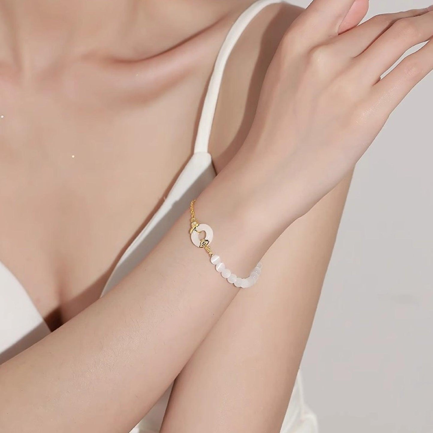 Bracelet en argent avec boucle de paix en jade Hetian Love Lotus