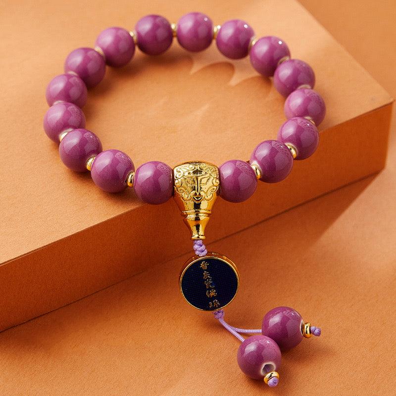 Purple Ceramic Bracelet Wealth Prosperity Lucky Beads Good Luck