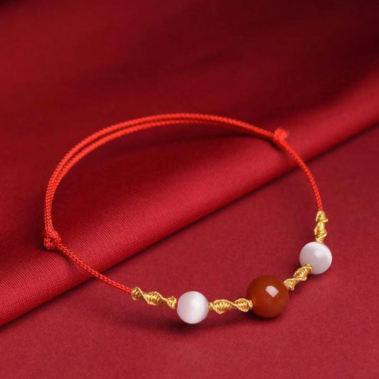 Ensemble bracelet et collier en agate rouge naturelle