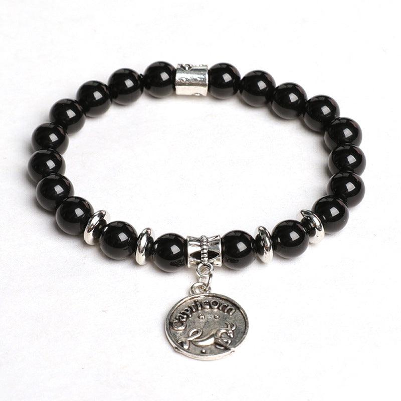 Natural Obsidian Twelve Zodiac Sign Pendant Bracelet