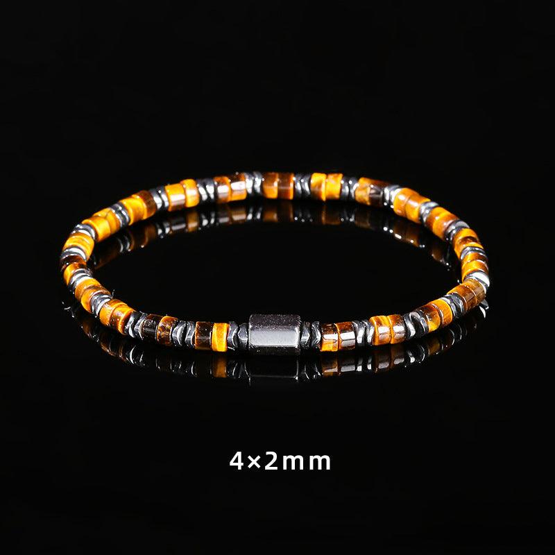 Bracelet unisexe en onyx noir naturel et œil de tigre jaune