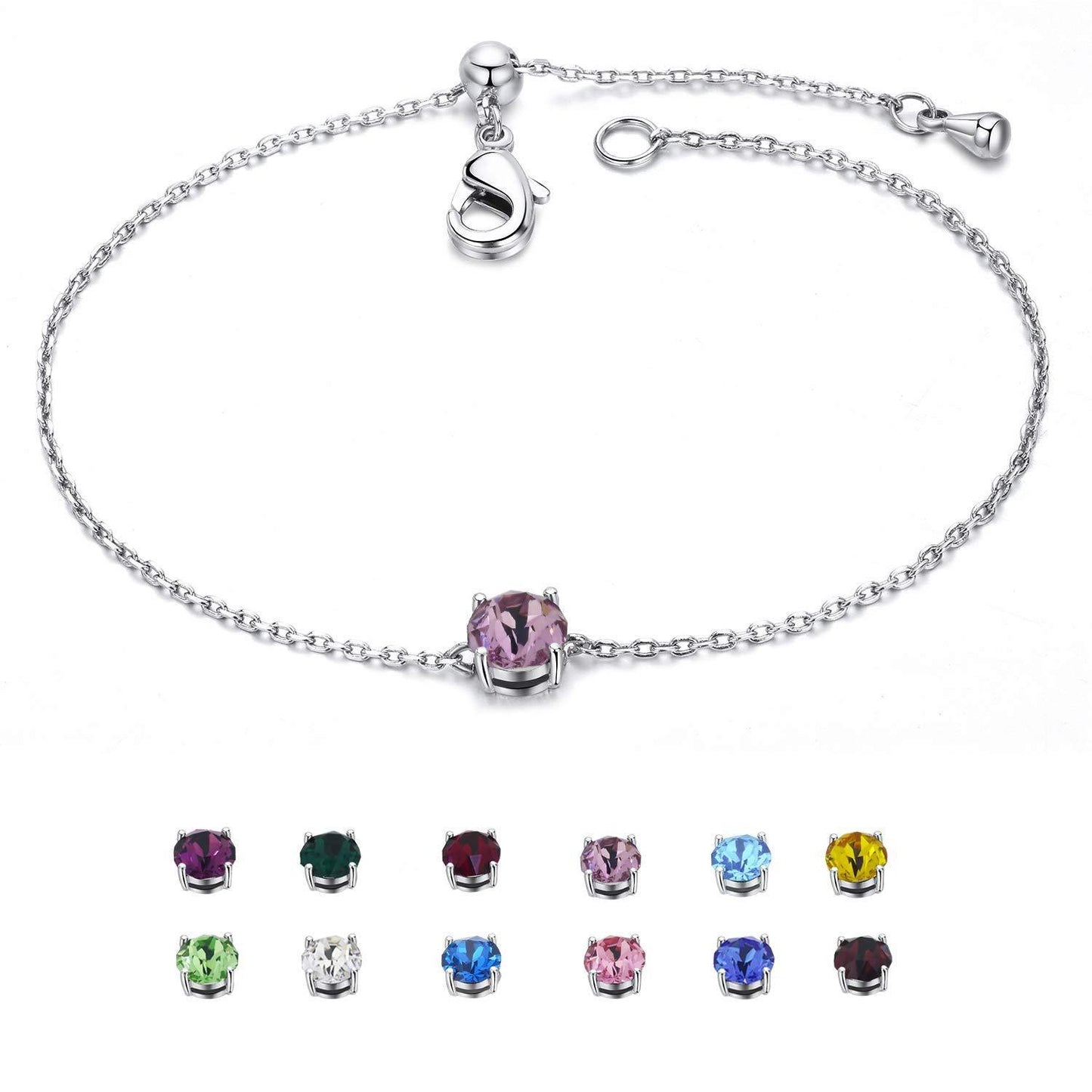 Birthstones Silver Bracelet with Natural Stone