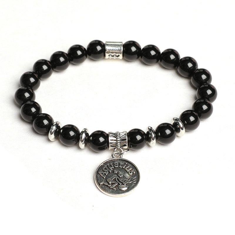 Natural Obsidian Twelve Zodiac Sign Pendant Bracelet