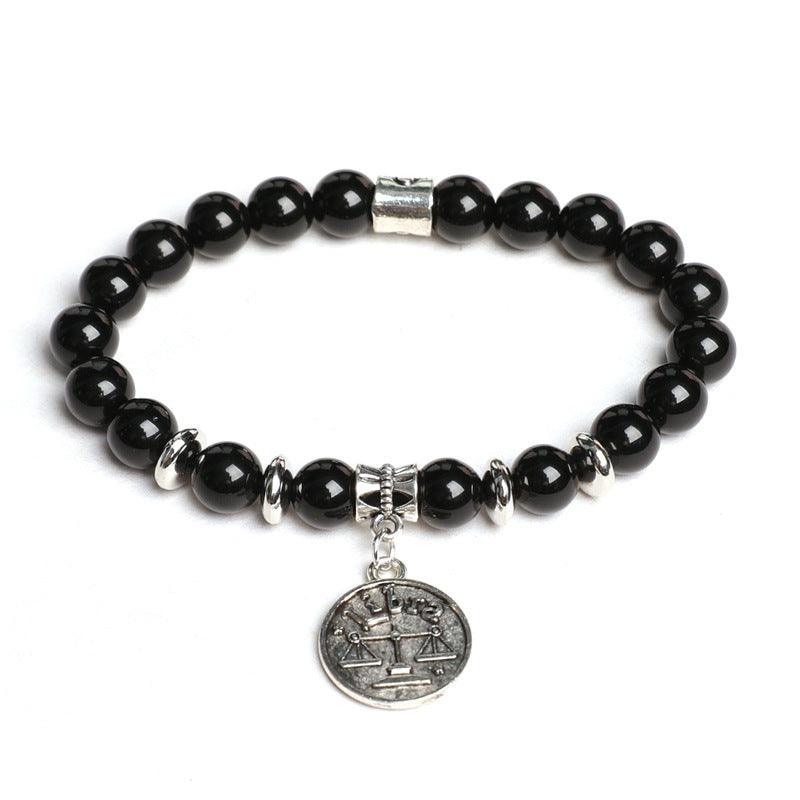 Natural Obsidian Twelve Zodiac Sign Pendant Bracelet