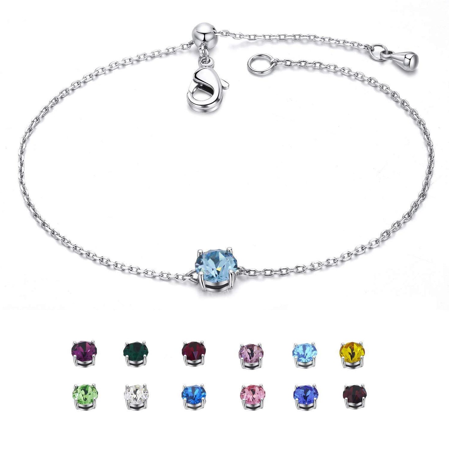 Birthstones Silver Bracelet with Natural Stone