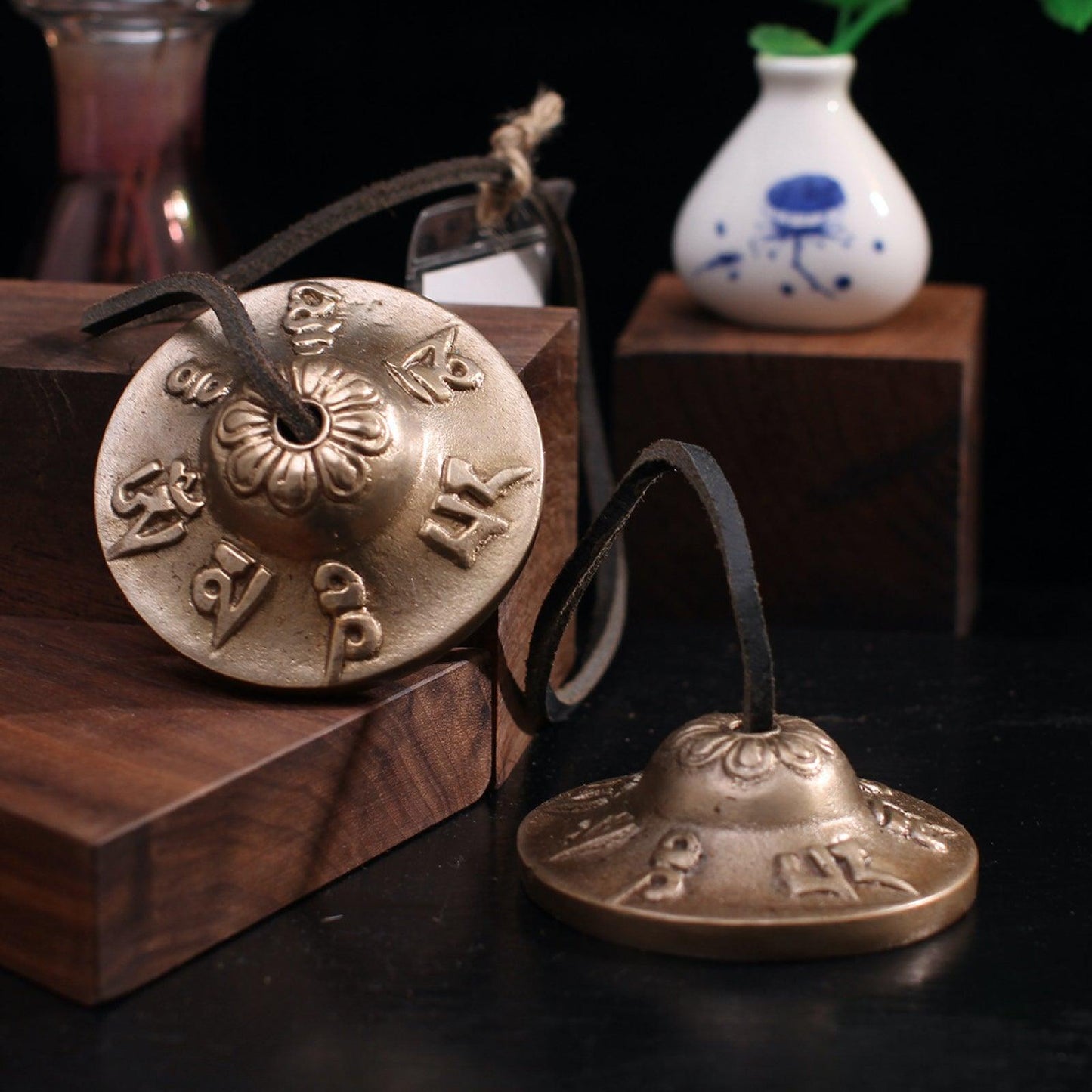 Nepalese Copper Dharma Bell with Sanskrit Auspicious Pattern  Decorative