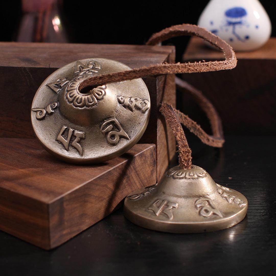 Nepalese Copper Dharma Bell with Sanskrit Auspicious Pattern  Decorative