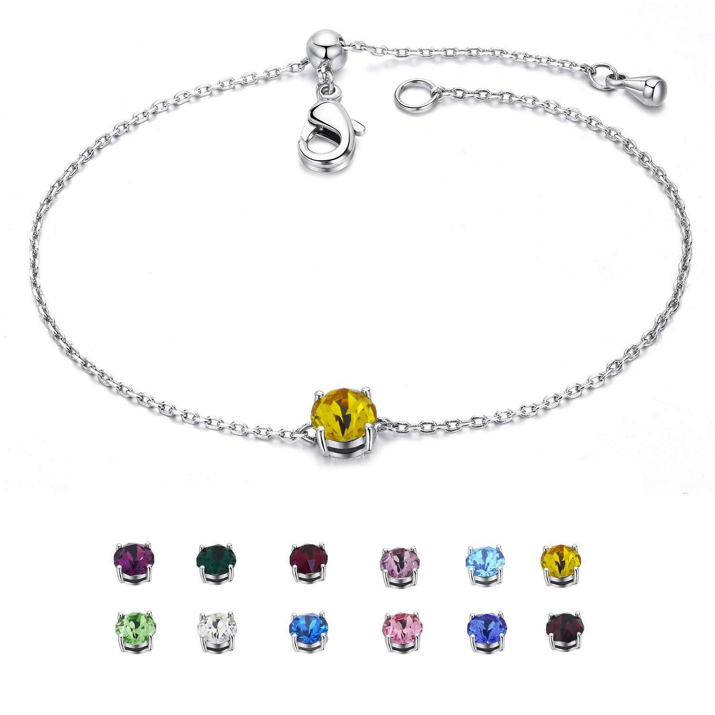 Birthstones Silver Bracelet with Natural Stone