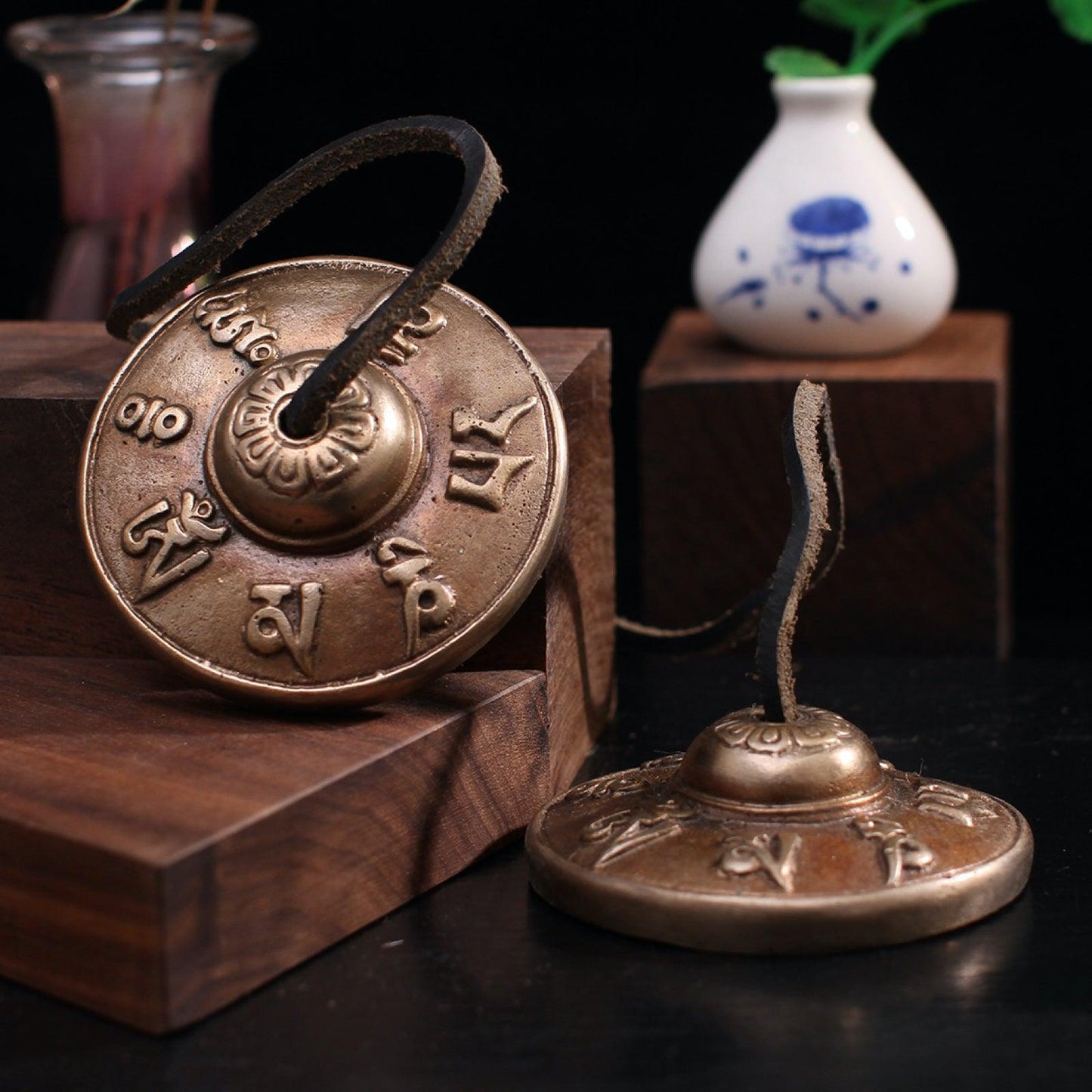 Nepalese Copper Dharma Bell with Sanskrit Auspicious Pattern  Decorative