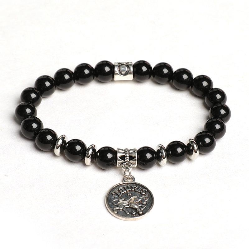 Natural Obsidian Twelve Zodiac Sign Pendant Bracelet