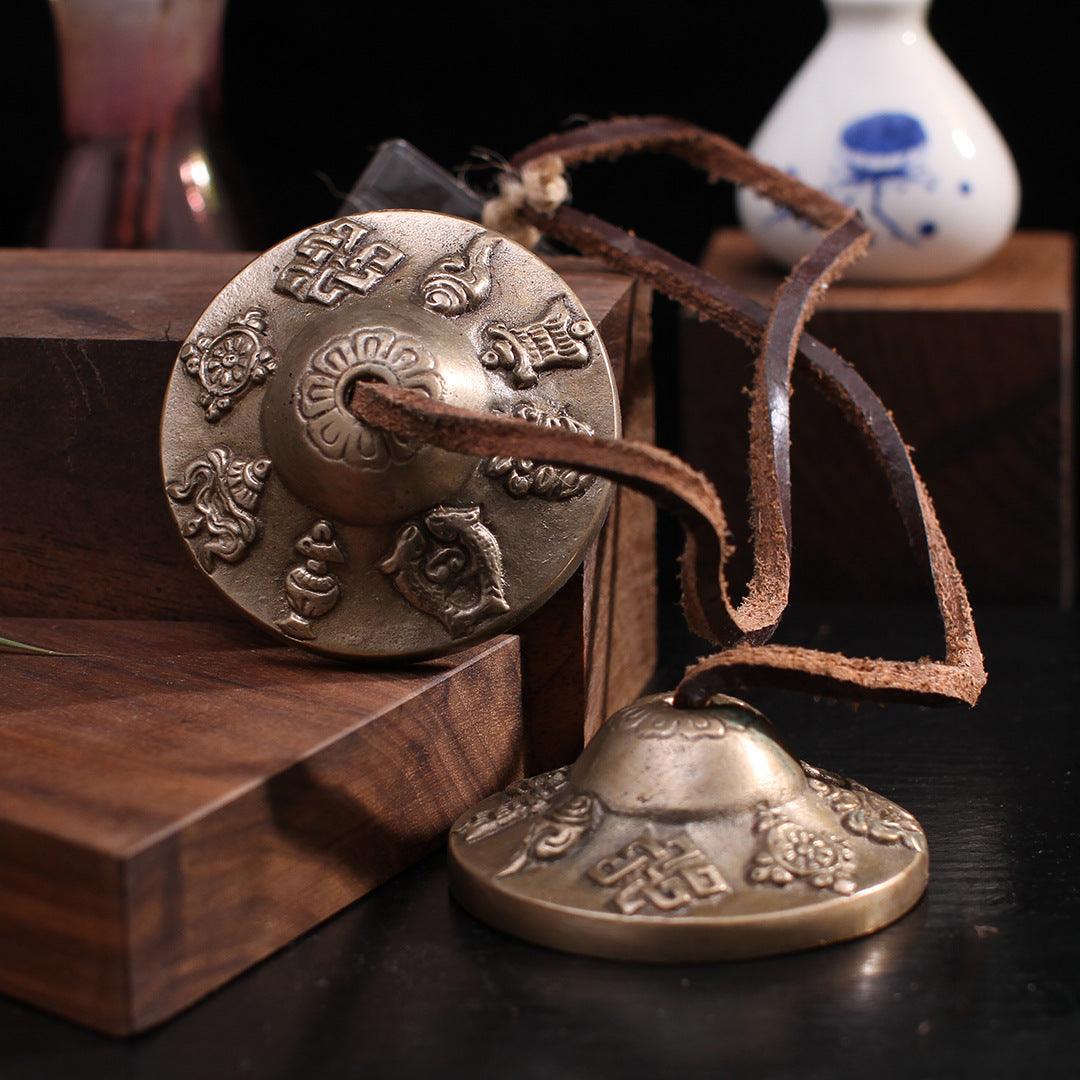 Nepalese Copper Dharma Bell with Sanskrit Auspicious Pattern  Decorative