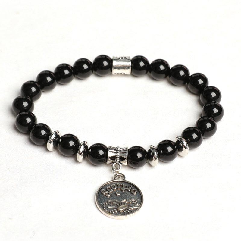 Natural Obsidian Twelve Zodiac Sign Pendant Bracelet