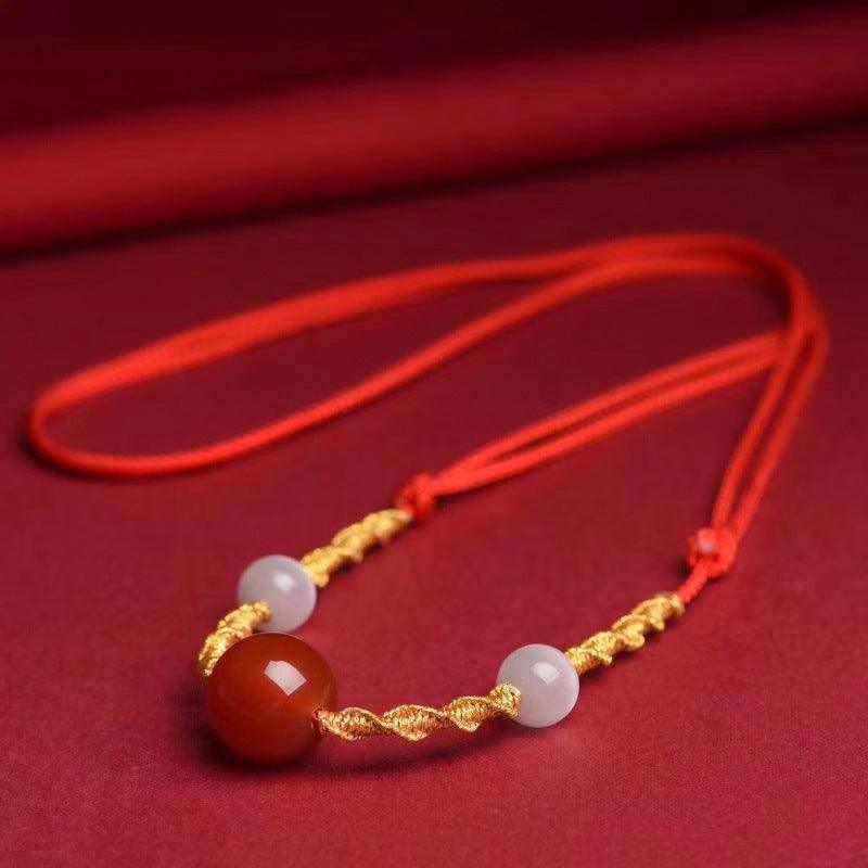 Natural Red Agate Bracelet and Necklace Set