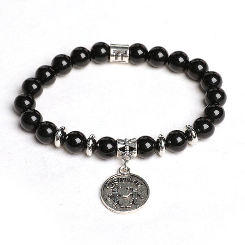 Natural Obsidian Twelve Zodiac Sign Pendant Bracelet