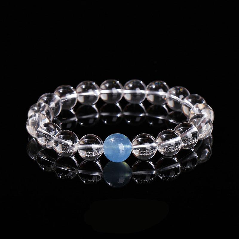 Natural White Crystal and Aquamarine Birthstone Bracelet