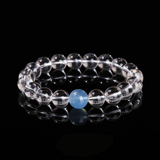 Bracelet en cristal blanc naturel et pierre de naissance aigue-marine