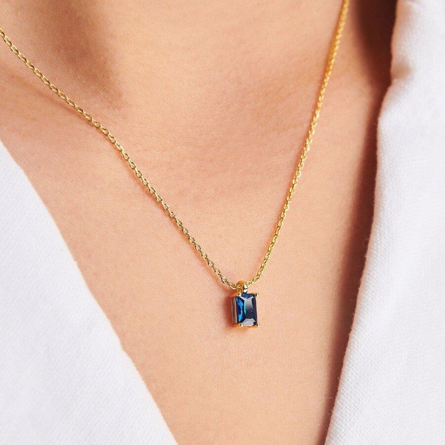 Twelve-Month Birthstone Rectangular Pendant Necklace 18k