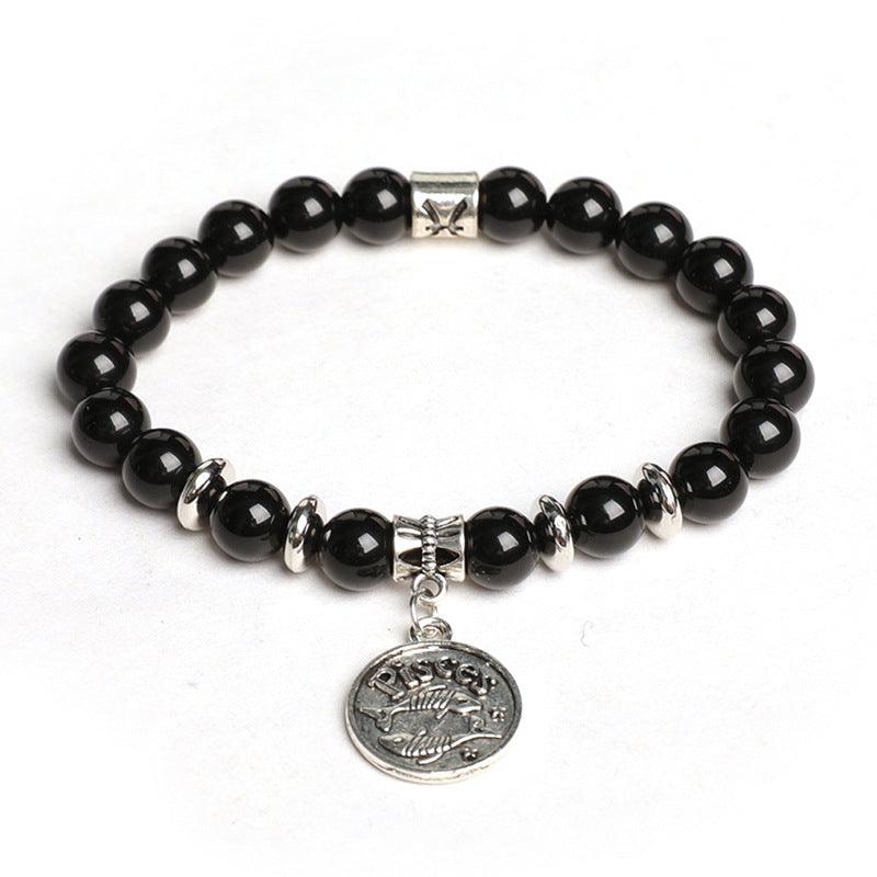 Natural Obsidian Twelve Zodiac Sign Pendant Bracelet