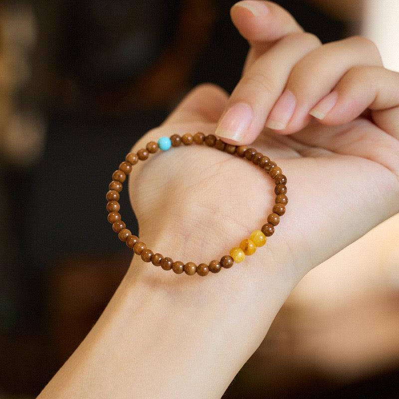 Natural Bodhi Tiger Eye Stone, Blue Sapphire, Buddhist Bracelet Jewelry