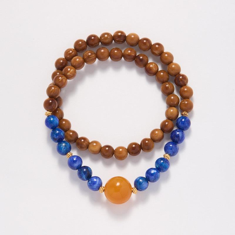 Natural Bodhi Tiger Eye Stone, Blue Sapphire, Buddhist Bracelet Jewelry