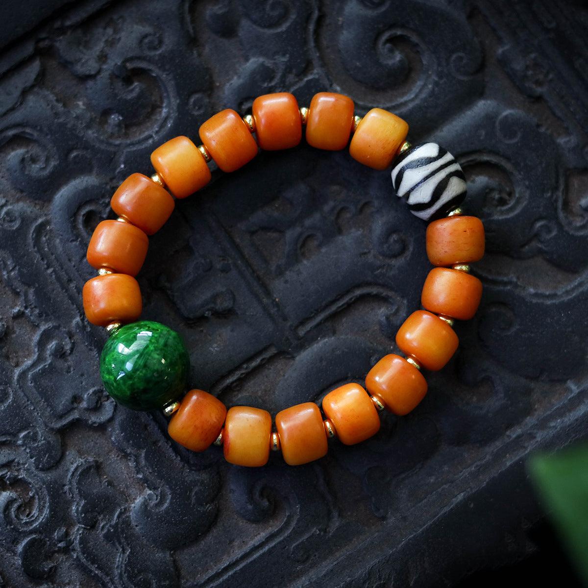 Tibetan Buddhist Yak Bone Dzi Bead Blessing Bracelet