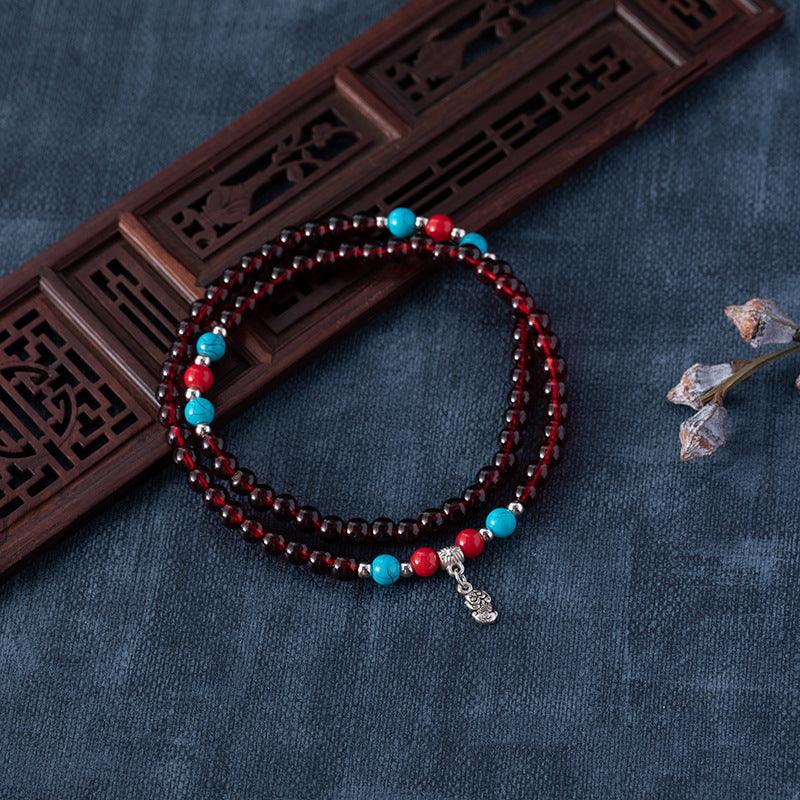 Garnet Multi-Layer Tibetan-style Couples Bracelet & Necklace (January Birthstone)